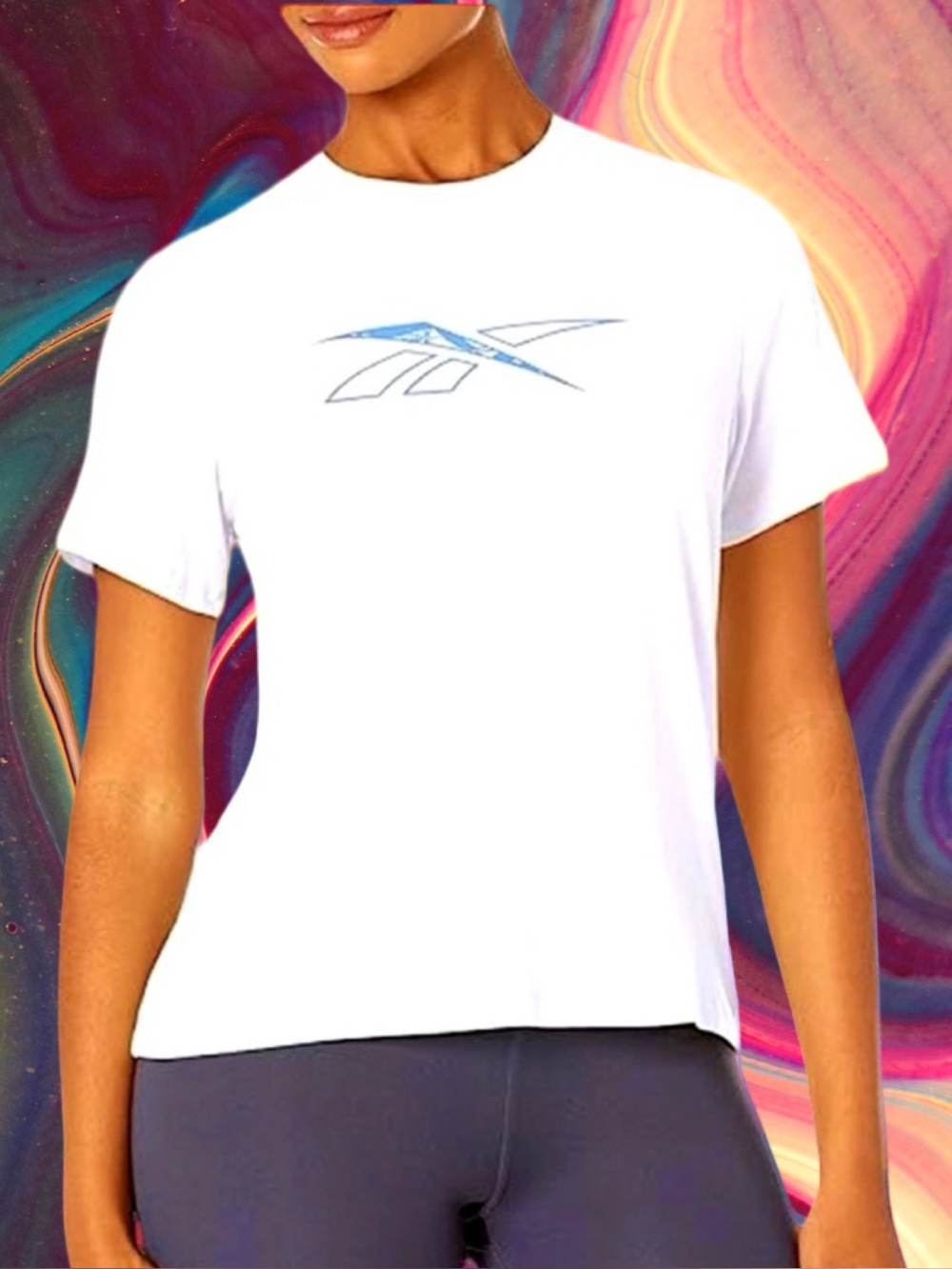 🆕Reebok Women's plus-size White & Blue Logo Short-Sleeve T-shirt❤️❤️3X
